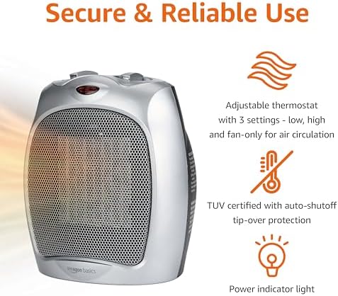 Amazon Basics Ceramic Space Heater with 3 Heat Settings and Safety Protection