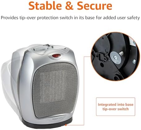 Amazon Basics 1500W Oscillating Ceramic Space Heater with Safety Features