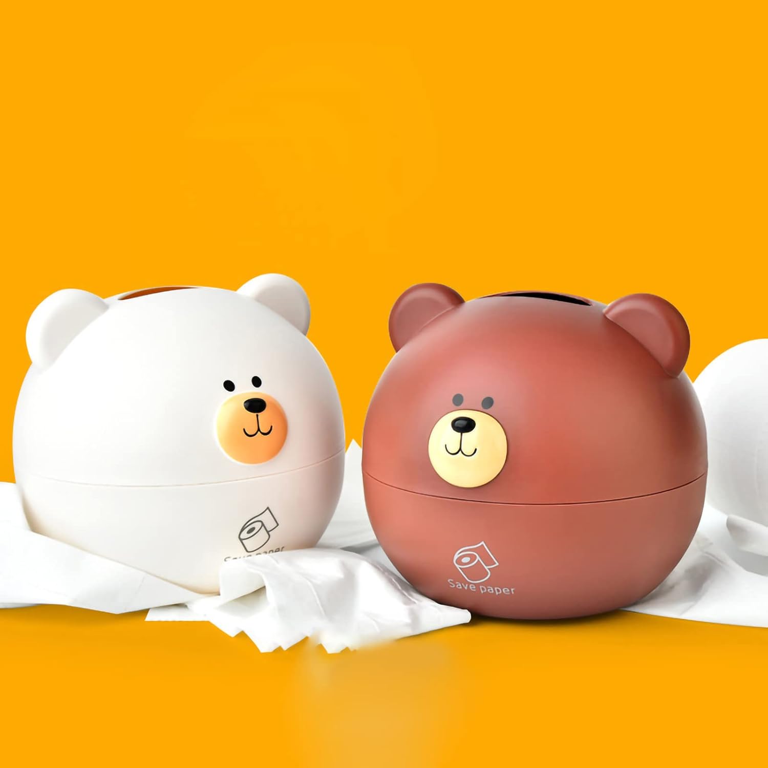 Cute Bear Tissue Holder Cartoon Style Round Dispenser for Home