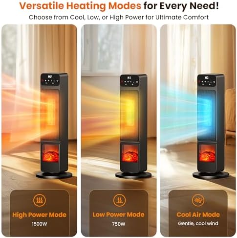 Riseon 1500W Electric Fireplace Heater with Remote Child Lock and 3D Flame