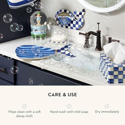 MACKENZIE-CHILDS Tissue Box Cover Square Blue-and-White Royal Check