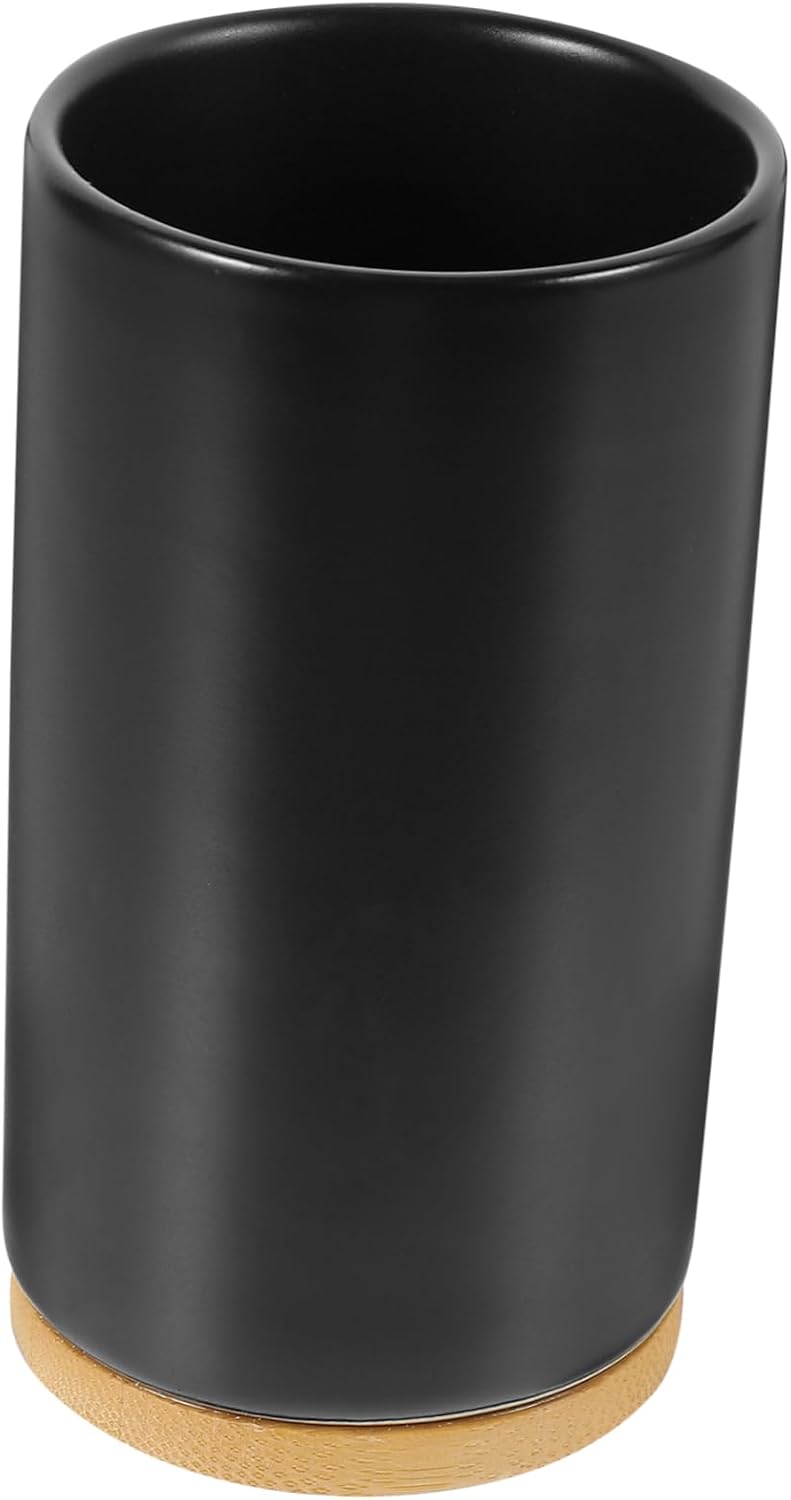 BRIGHTFUFU Cylinder Ceramic Toothbrush Cup Black Decorative
