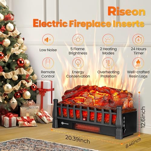 Riseon Electric Fireplace Logs Heater with Remote