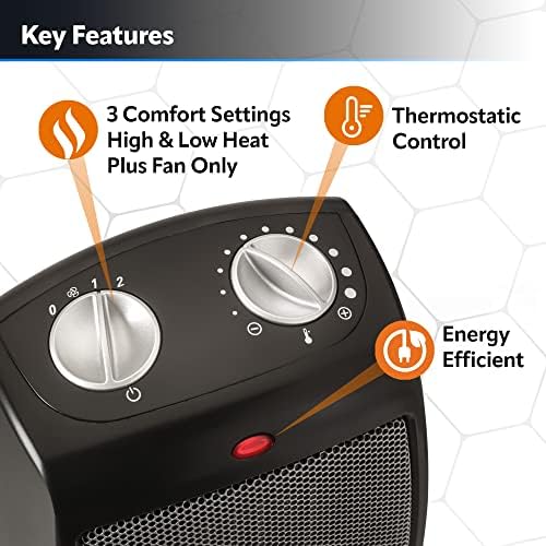 Lasko Ceramic Adjustable Thermostat Heater 9 Inches High Black