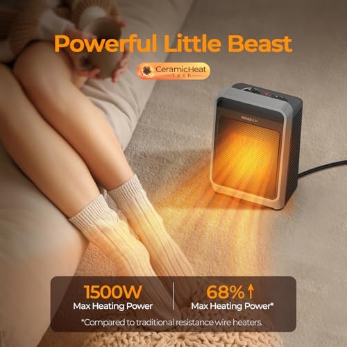 ROSEKM 1500W Ceramic Space Heater with 3 Heat Levels