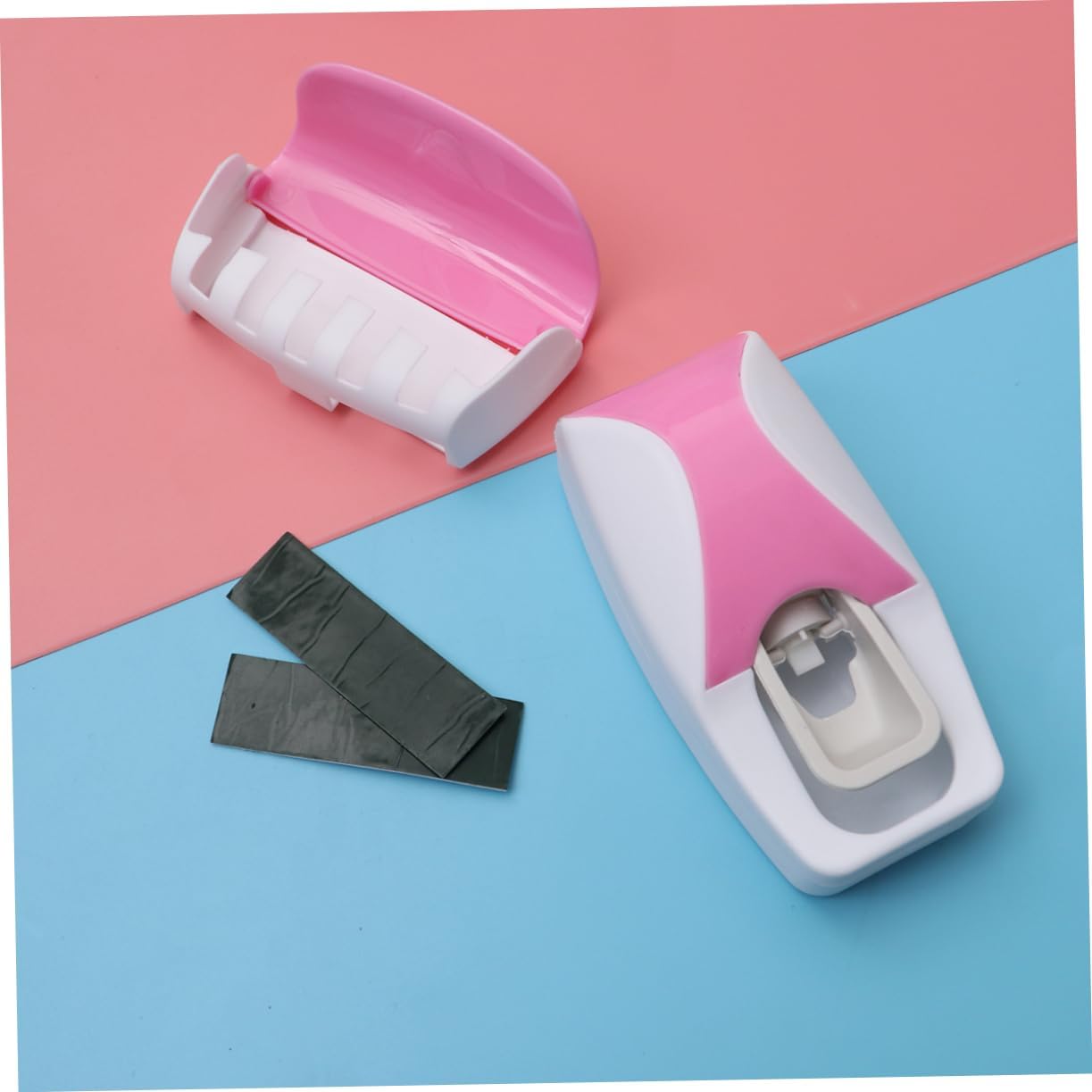LIFKICH Pink Wall Mounted Toothbrush Holder with Suction Cup and Toothpaste Squeezer