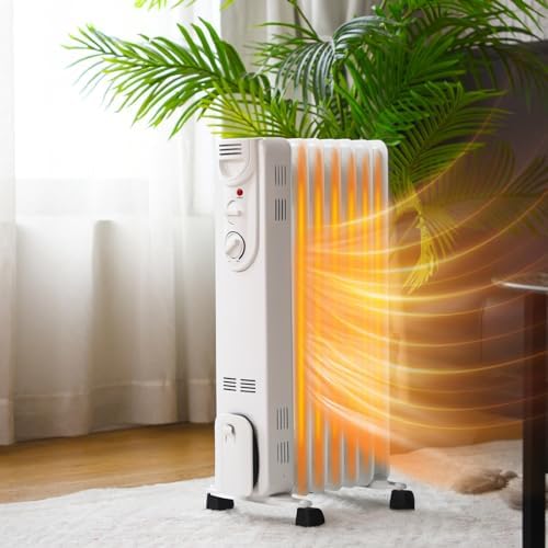 S AFSTAR 1500W Oil Heater with 3 Settings and Safety Features