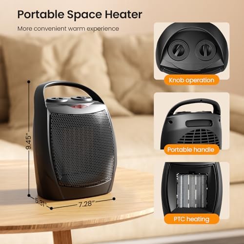 Kismile 750W 1500W Ceramic Space Heater with Fan
