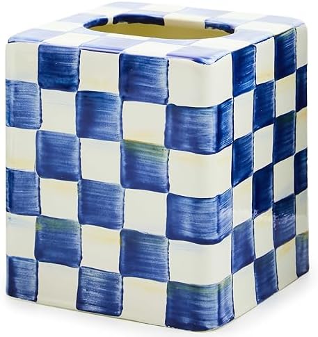 MACKENZIE-CHILDS Tissue Box Cover Square Blue-and-White Royal Check