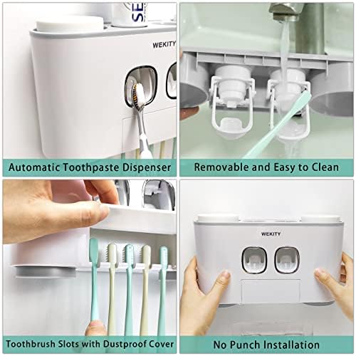 WREWING Multi-Function Toothbrush Holder with 5 Slots and 2 Dispensers