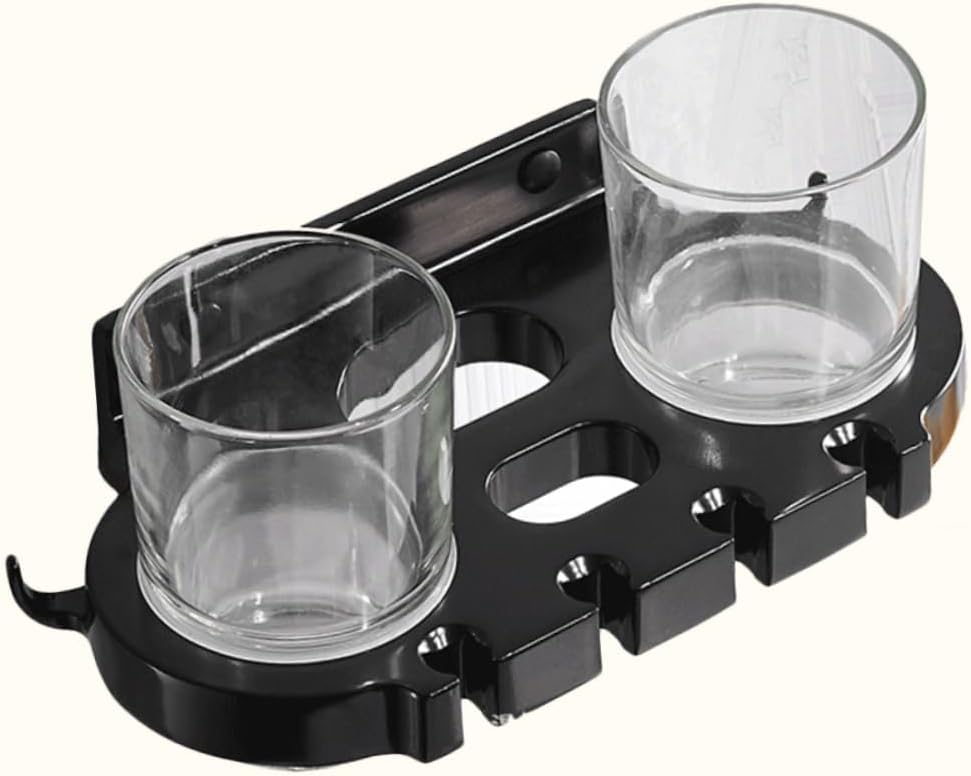 COOLHIYA Punch Toothbrush Holder with Double Cup Hooks Black