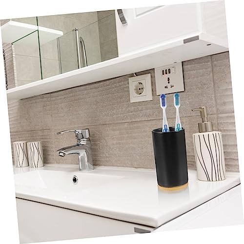 BRIGHTFUFU Cylinder Ceramic Toothbrush Cup Black Decorative