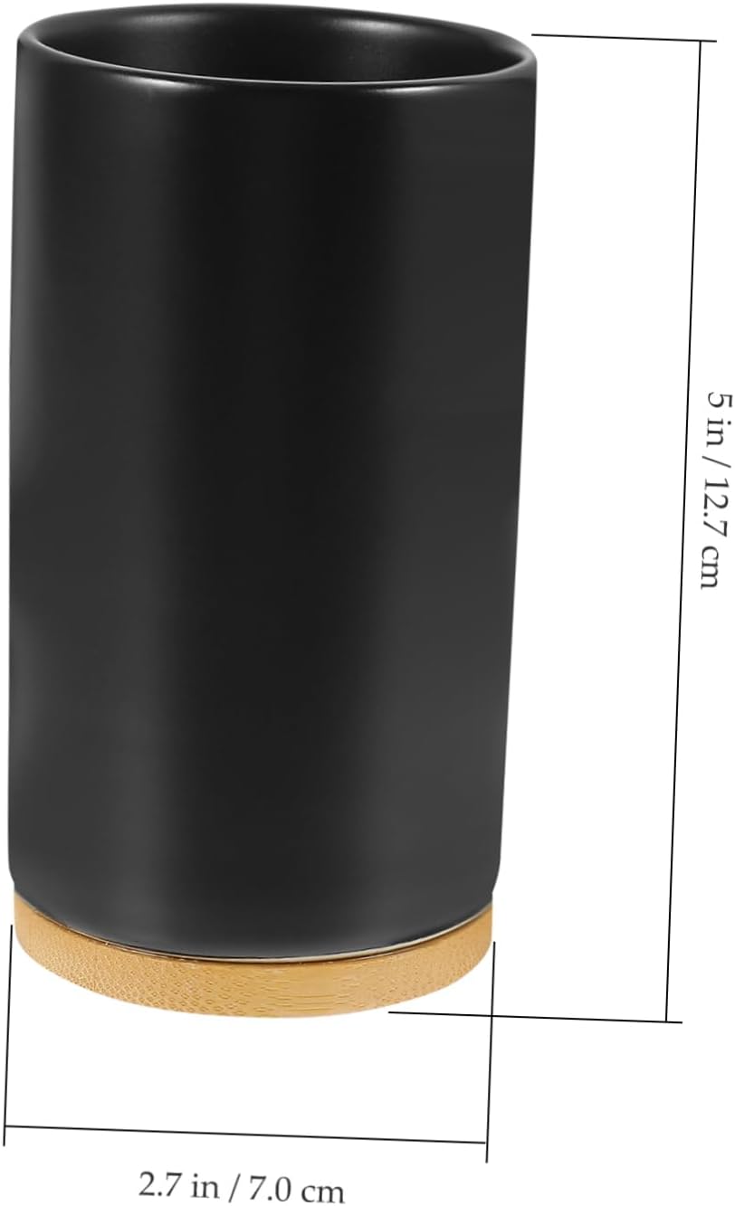BRIGHTFUFU Cylinder Ceramic Toothbrush Cup Black Decorative