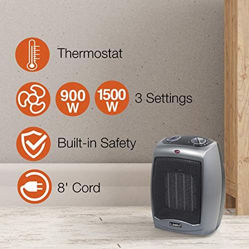 Lasko 1500W Electric Ceramic Space Heater - Dark Gray 2 Speeds 92 Inches