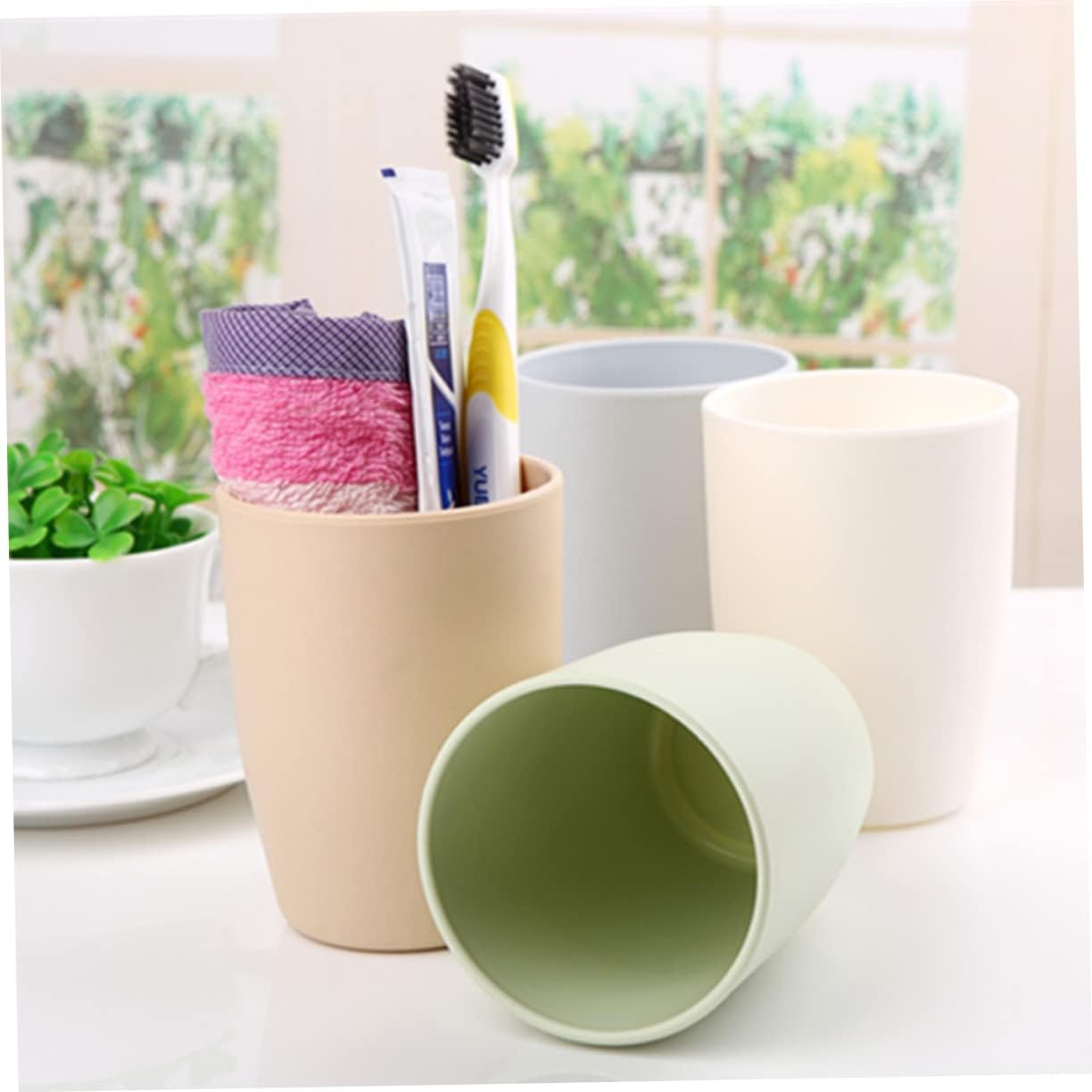 Hemoton Lightweight Stackable Tumbler Cup Green Toothbrush Holder