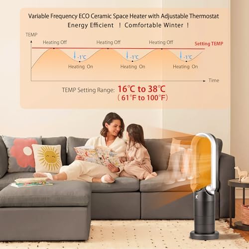 OceanLoong 1500W Bladeless Tower Fan Space Heater Combo with Remote Control