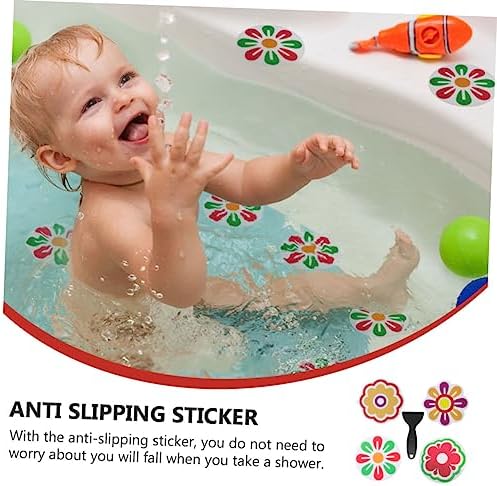 IMIKEYA 4pcs Non-Slip Bath Stickers with Flower Design