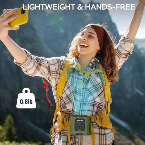 MORECORE 14500mAh Waist Fan with Flashlight and 5 Speeds - Green
