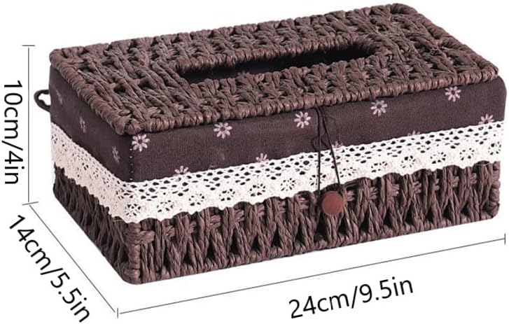 YANGMEI Brown Tissue Box with Natural Paper Rope Design