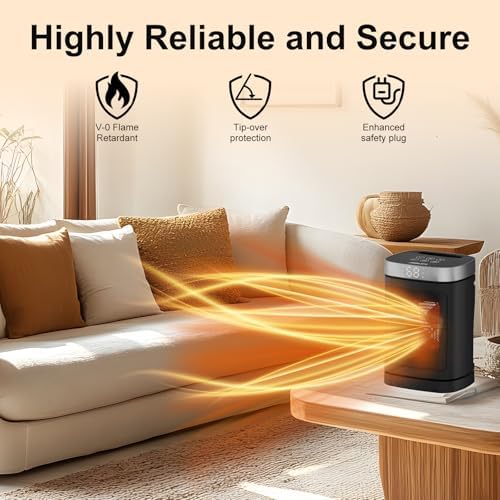 JIBUFI 1500W PTC Space Heater with 70 Oscillation and Remote Control