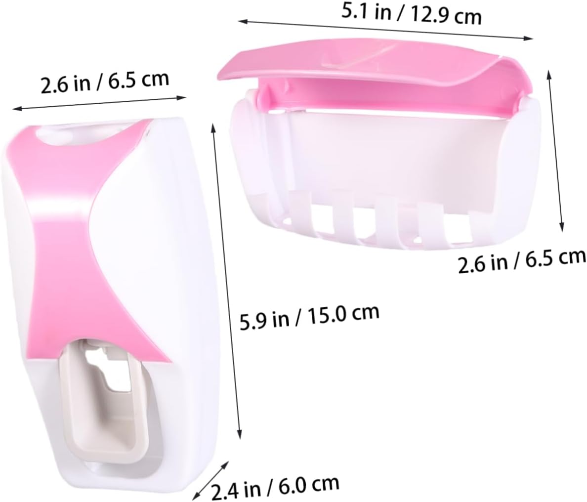 LIFKICH Pink Wall Mounted Toothbrush Holder with Suction Cup and Toothpaste Squeezer