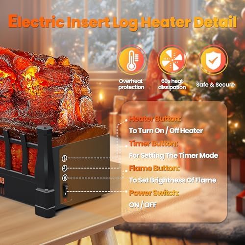 Riseon Electric Fireplace Logs Heater with Remote