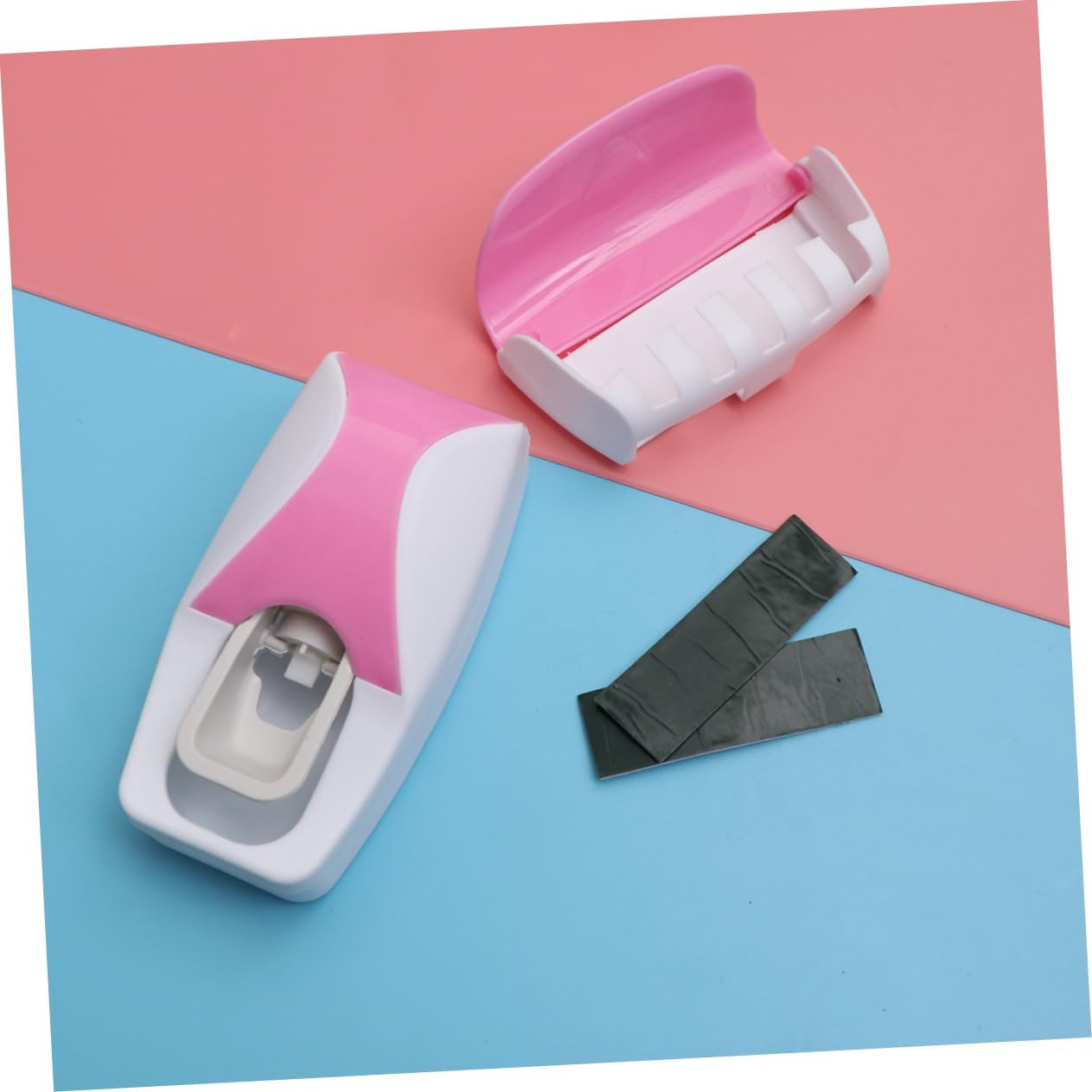 LIFKICH Pink Wall Mounted Toothbrush Holder with Suction Cup and Toothpaste Squeezer
