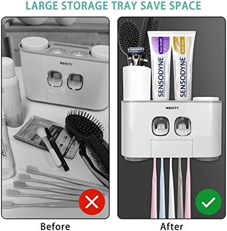 WREWING Multi-Function Toothbrush Holder with 5 Slots and 2 Dispensers