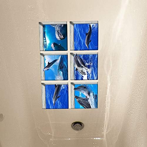 AILEGOU 3D Non-Slip Bathtub Stickers with Dolphins - 6 Pieces