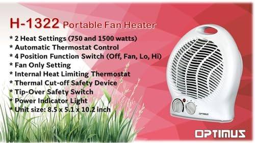 Optimus H-1322 2-Speed Fan Heater with Thermostat