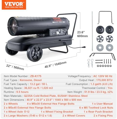 VEVOR Kerosene Heater 175000 BTU with 132 Gallon Tank