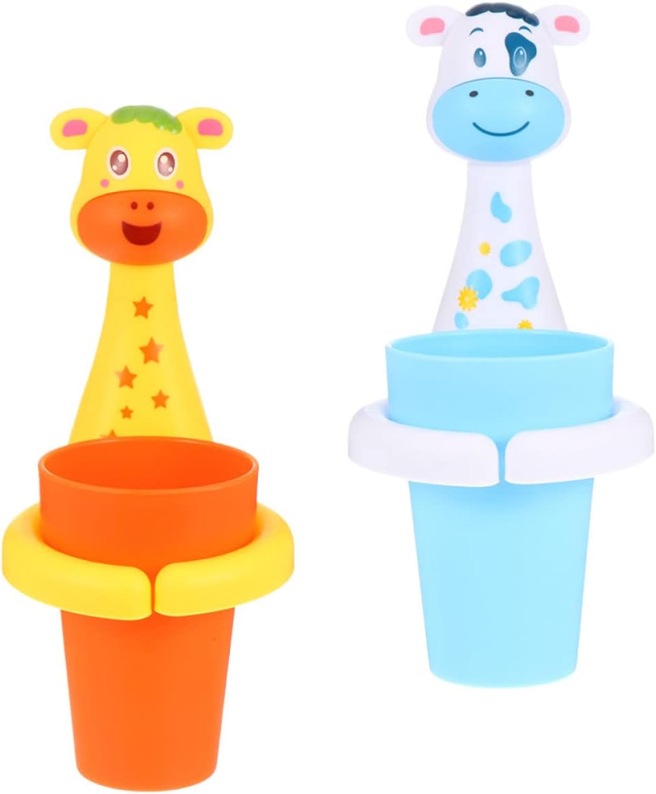 Cabilock 2Sets Cartoon Animal Toothbrush Holder Wall Mounted Storage Stand