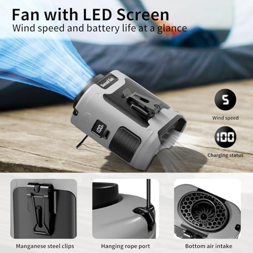 Socool 10000mAh Portable Waist Fan with 5 Speeds and Flashlight