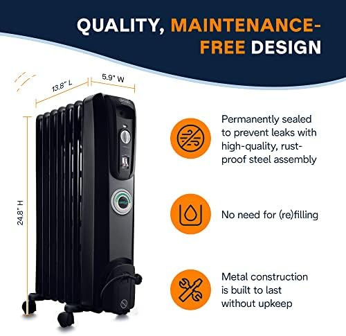 DeLonghi 1500W Oil Filled Radiator Heater for Home Use