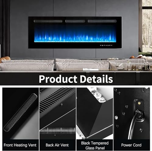 oneinmil Electric Fireplace 50 Inch WallMounted