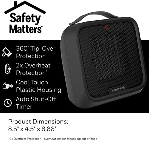 Honeywell UberHeat Plus Ceramic Space Heater for Small Rooms Black