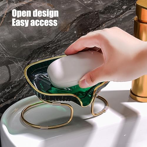 Stylish Soap Dish with Drain Spout and Metal Frame 1