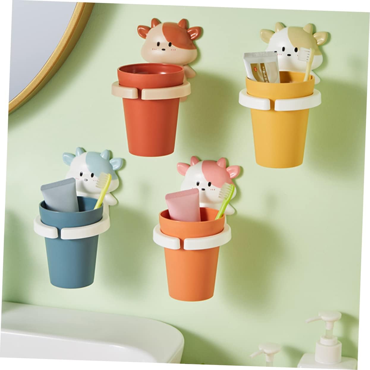 Cartoon Cow Toothbrush Holder with Gargle Cup