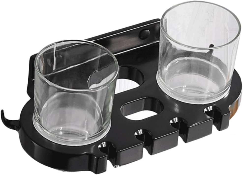 COOLHIYA Punch Toothbrush Holder with Double Cup Hooks Black