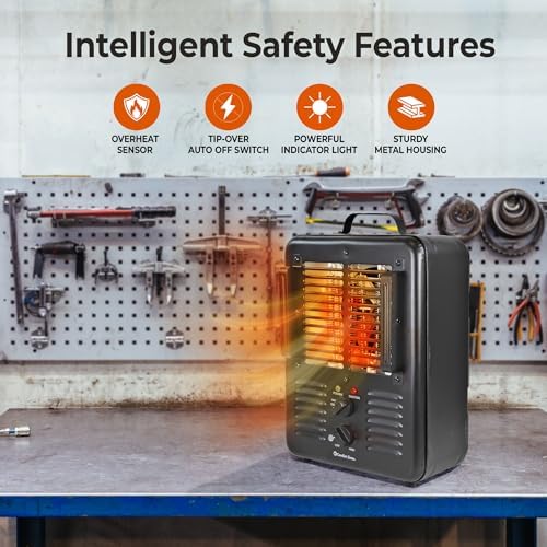 Comfort Zone 1500W Electric Space Heater with Thermostat and Safety Features 1
