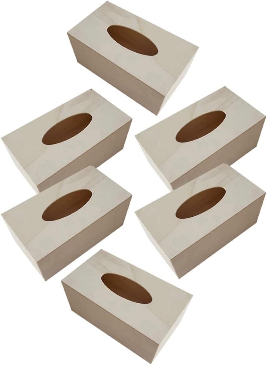 SEWOART 6PCS Blank Wood Tissue Holder DIY Set