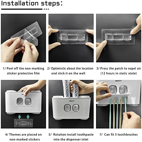 WREWING Multi-Function Toothbrush Holder with 5 Slots and 2 Dispensers
