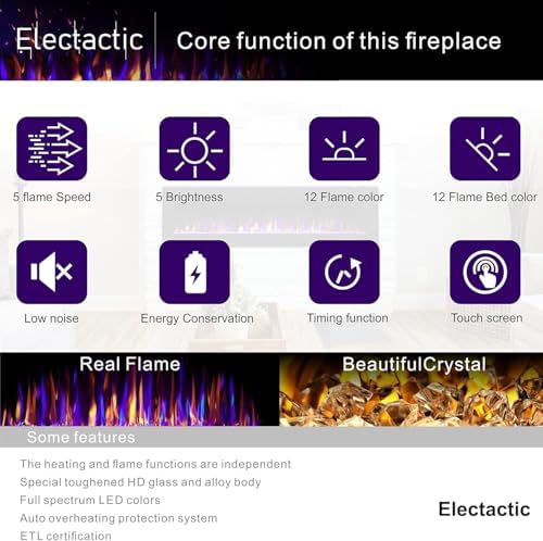 50 Inch Electric Fireplace with Timer and Remote Control