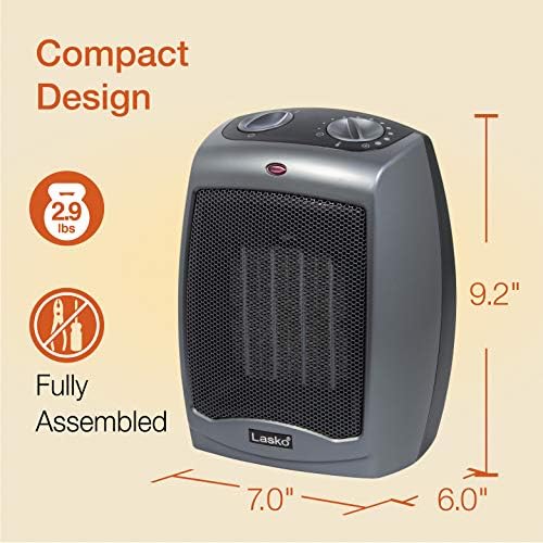 Lasko 1500W Electric Ceramic Space Heater - Dark Gray 2 Speeds 92 Inches