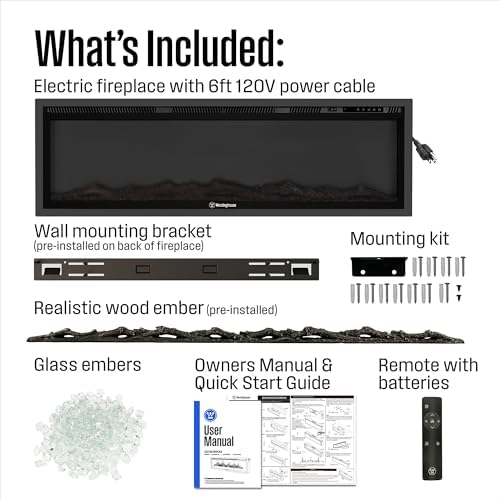 Westinghouse 50 Inch Electric Fireplace Heater with Alexa Google Home Compatibility