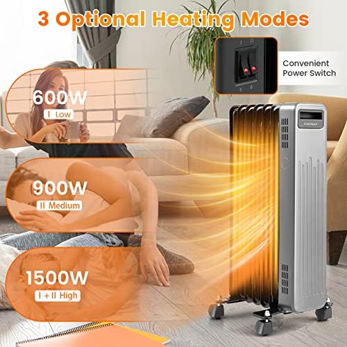 COSTWAY 1500W Oil Filled Radiator Heater with 3 Heat Levels