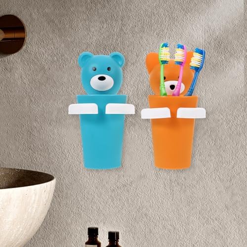 HOLIDYOYO 2sets Cartoon Toothbrush Holder with Cup 1