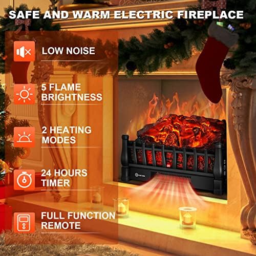 Riseon Electric Fireplace Logs with Remote Control 5 Flame Levels