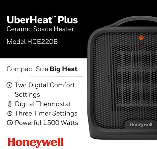 Honeywell UberHeat Plus Ceramic Space Heater for Small Rooms Black