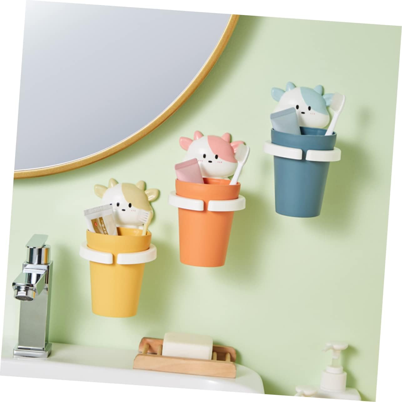 Cartoon Cow Toothbrush Holder with Gargle Cup